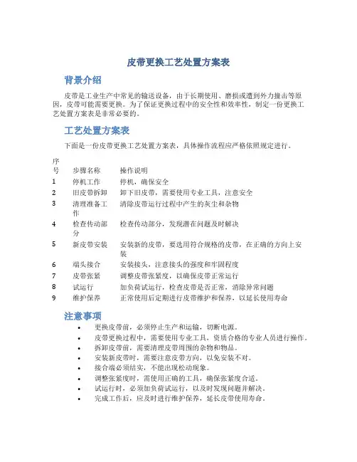 皮带更换工艺处置方案表