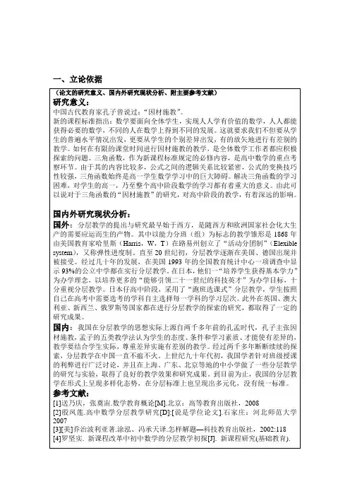 开题报告-高一数学三角函数分层教学的研究