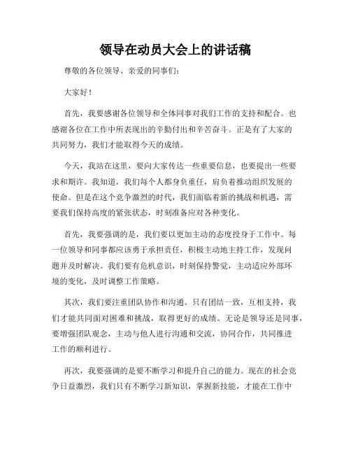 领导在动员大会上的讲话稿