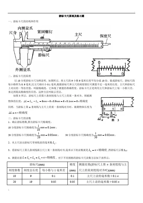 游标卡尺和螺旋测微器原理及练习题(有答案)