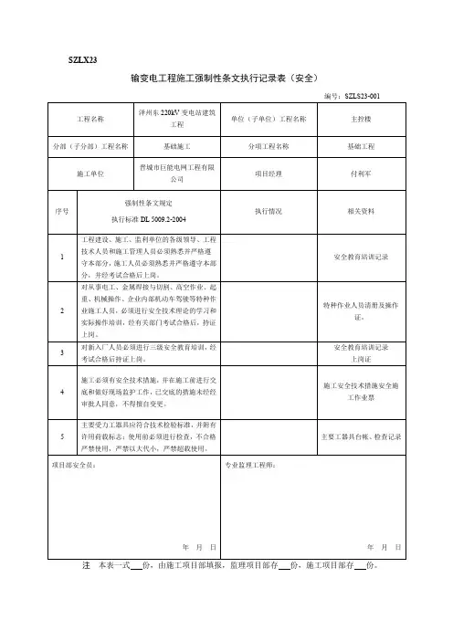 强条执行记录(安全).doc