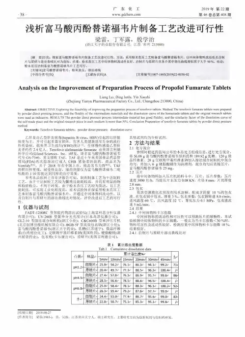 浅析富马酸丙酚替诺福韦片制备工艺改进可行性