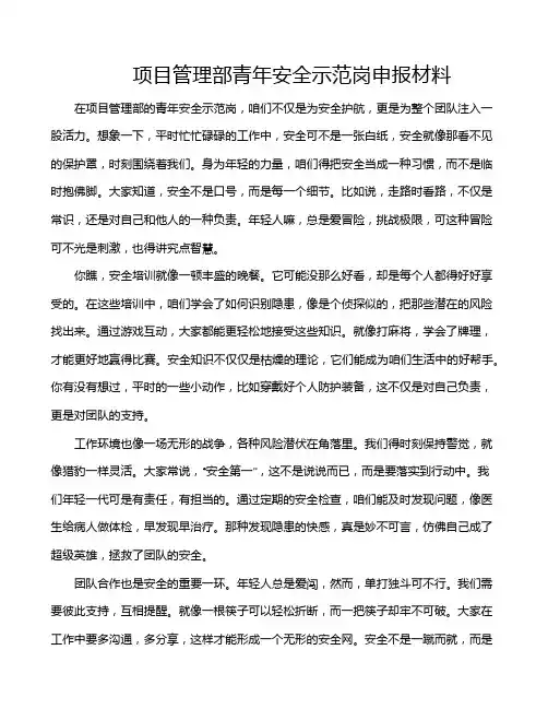 项目管理部青年安全示范岗申报材料