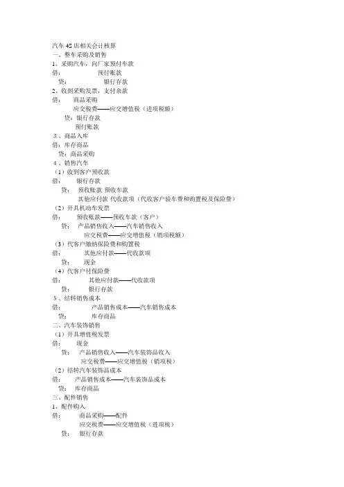 汽车4S店相关会计核算