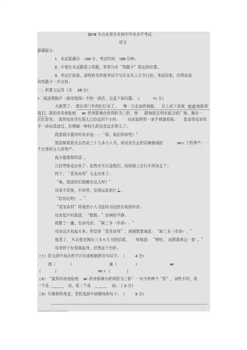 2018年山东枣庄市中考语文试卷(含答案)