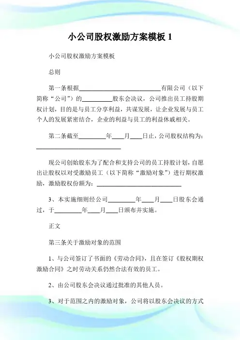 小公司股权激励方案模板完整篇.doc