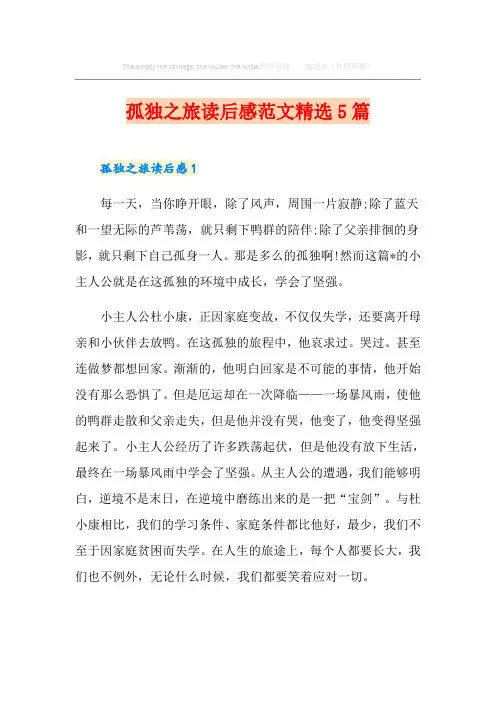 孤独之旅读后感范文精选5篇