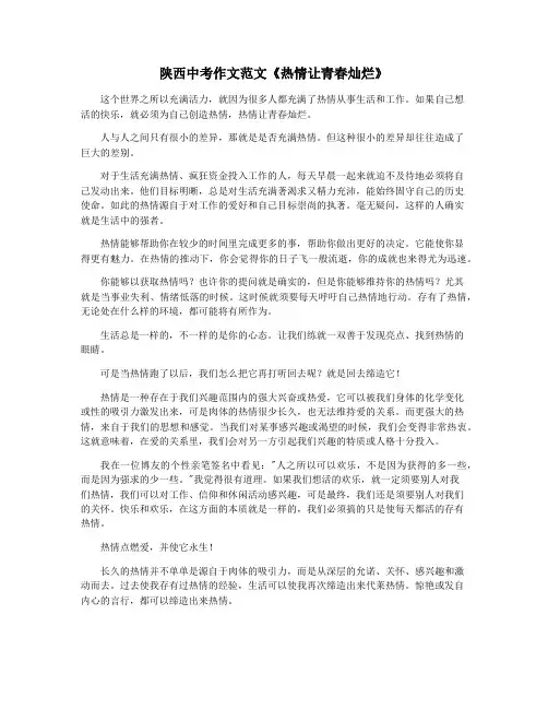 陕西中考作文范文《热情让青春灿烂》