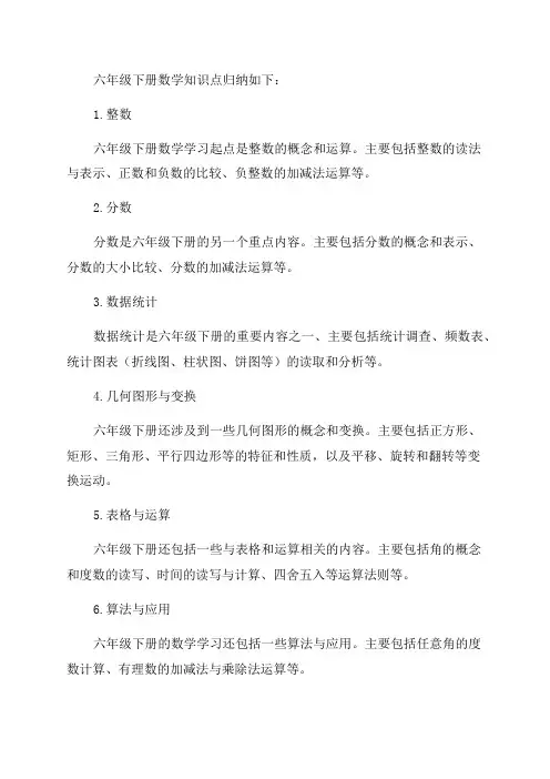 人教版六年级下册数学知识点归纳