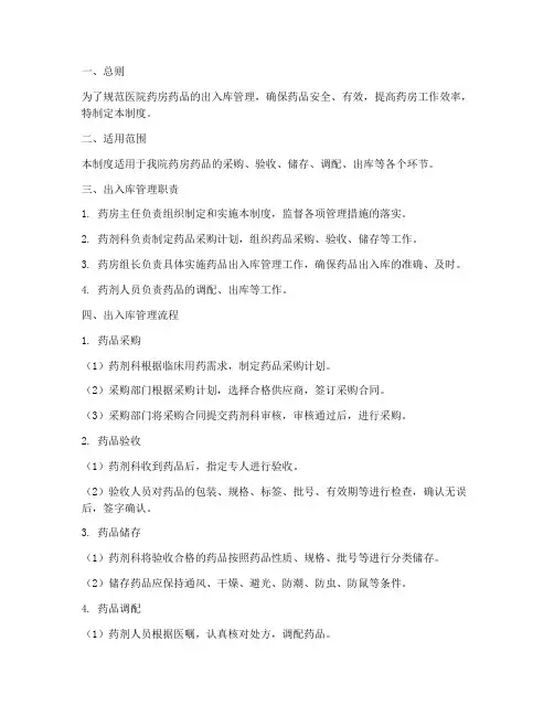医院药房出入库管理制度