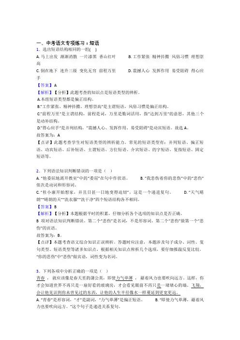 部编初中中考语文 短语训练试题及答案(Word版)