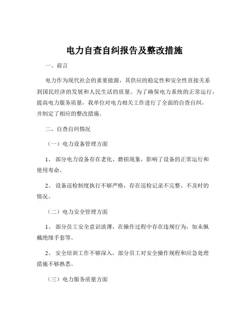 电力自查自纠报告及整改措施
