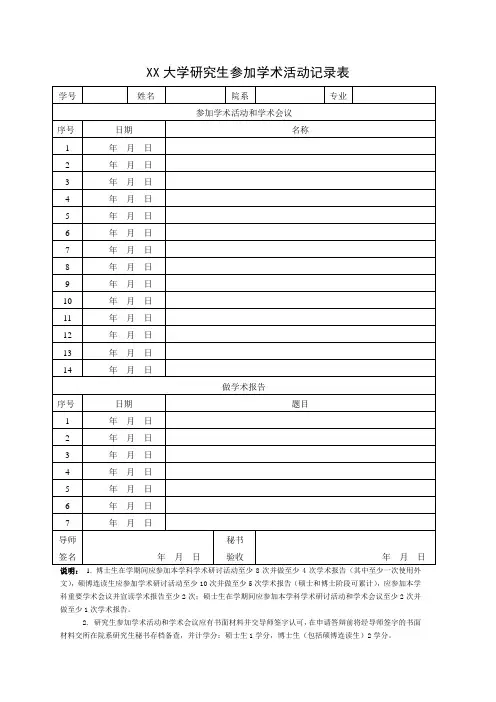 大学研究生参加学术活动记录表