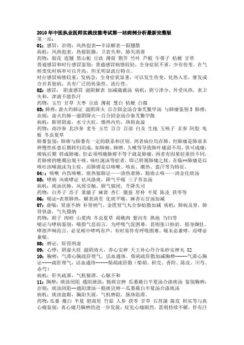 【连载一】2010年中医执业医师实践技能考试第一站病例分析最新完整版