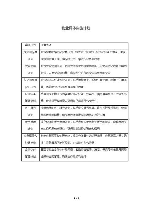 物业具体实施计划