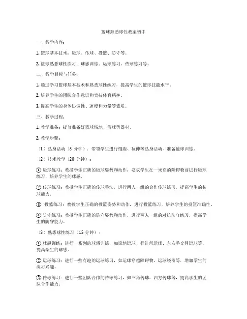 篮球熟悉球性教案初中
