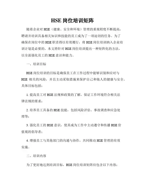 HSE岗位培训矩阵