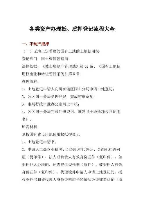 各类资产办理抵、质押登记流程大全