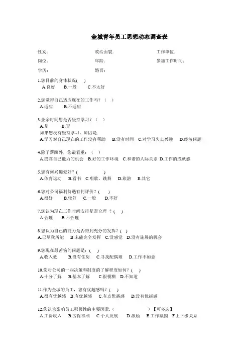 青年员工思想动态调查表