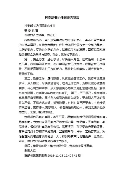 村支部书记任职表态发言