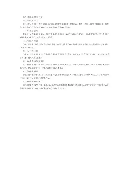 先进制造业集群发展建议