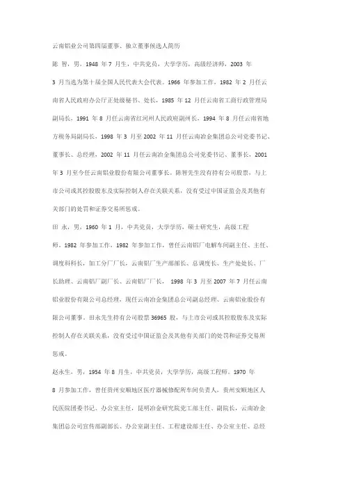 云南云铝董事人员介绍