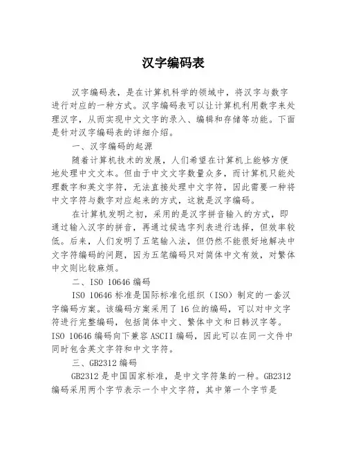 汉字编码表