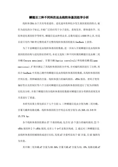 鳞翅目三种不同科的昆虫线粒体基因组学分析