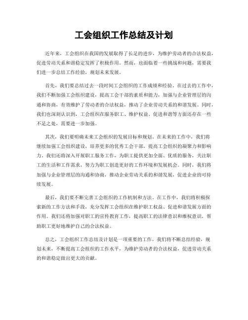工会组织工作总结及计划