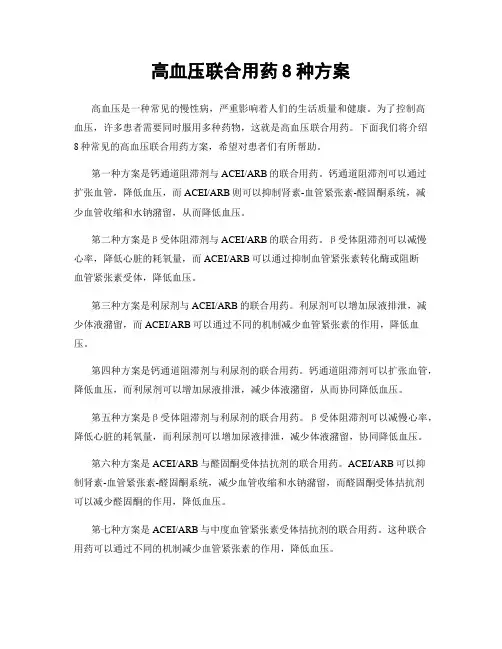 高血压联合用药8种方案