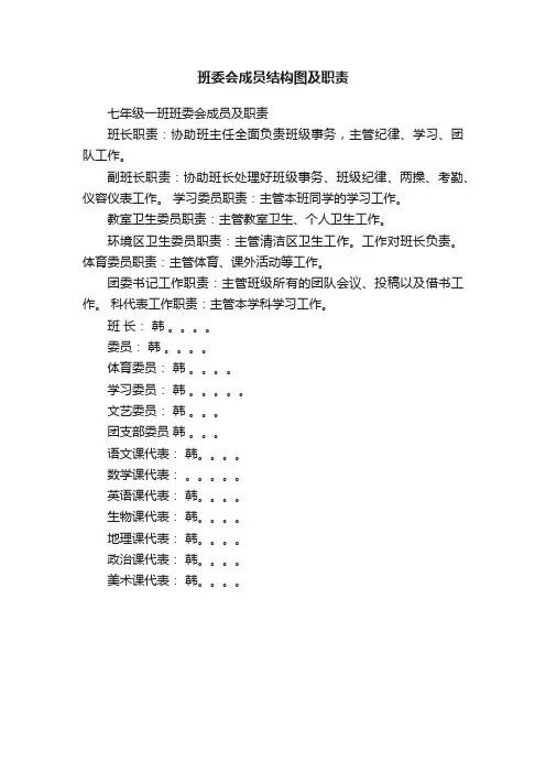 班委会成员结构图及职责