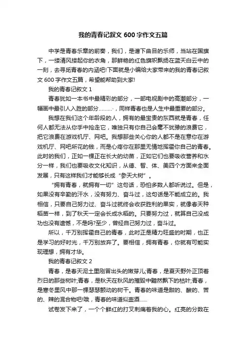我的青春记叙文600字作文五篇