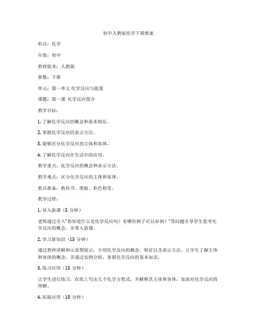 初中人教版化学下册教案