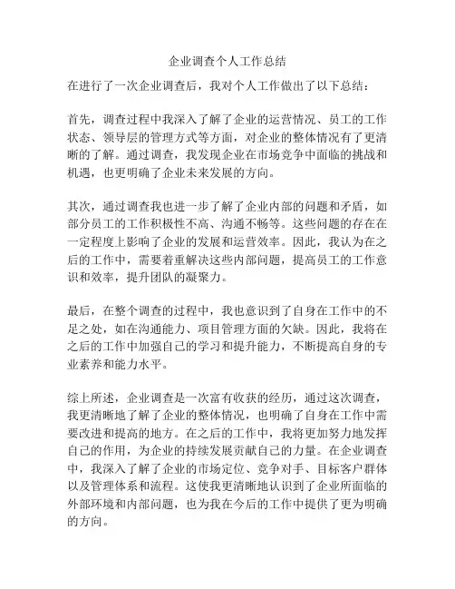 企业调查个人工作总结