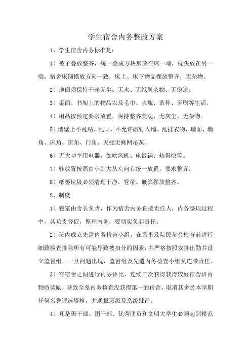 学生宿舍内务整改方案