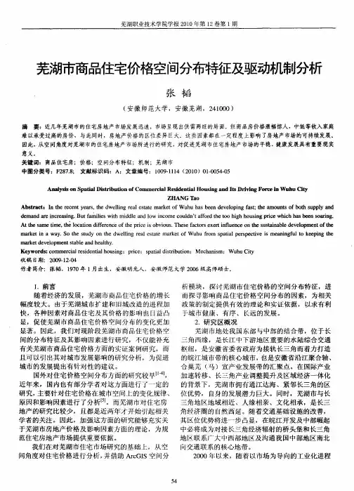 芜湖市商品住宅价格空间分布特征及驱动机制分析