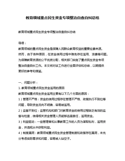 教育领域重点民生资金专项整治自查自纠总结