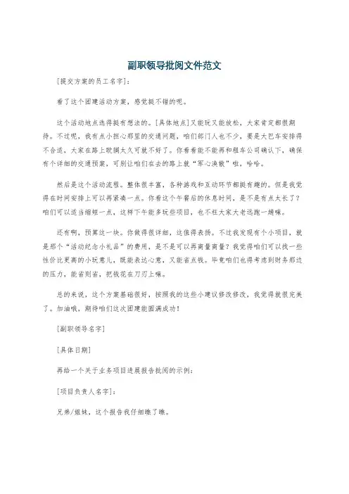 副职领导批阅文件范文