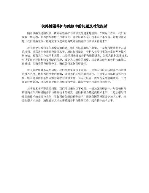 铁路桥隧养护与维修中的问题及对策探讨