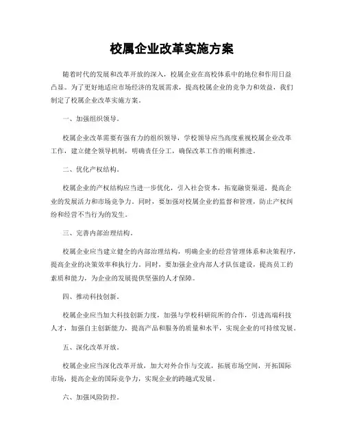 校属企业改革实施方案