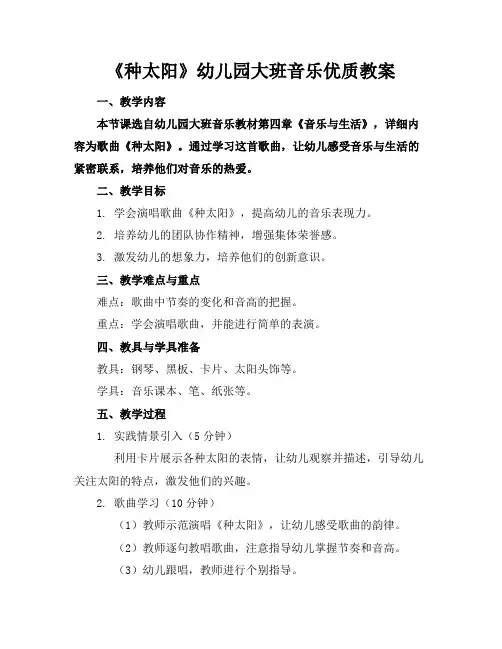 《种太阳》幼儿园大班音乐优质教案