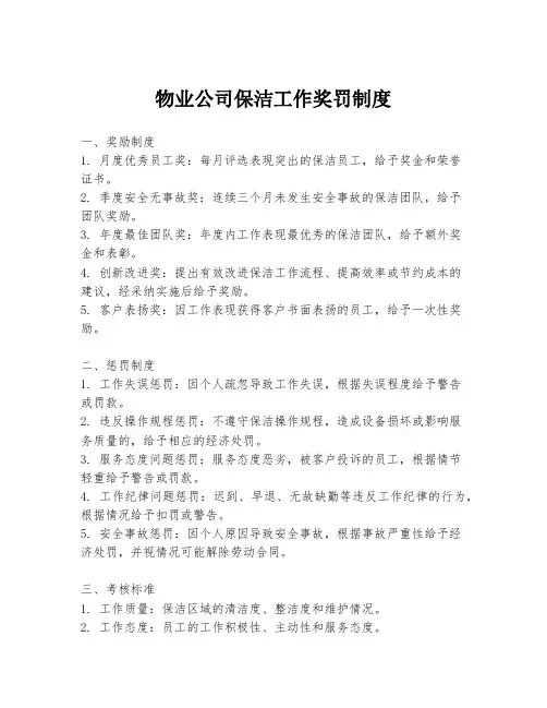物业公司保洁工作奖罚制度