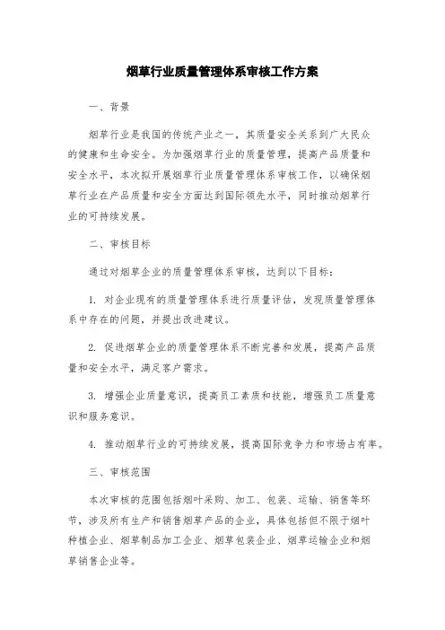 烟草行业质量管理体系审核工作方案