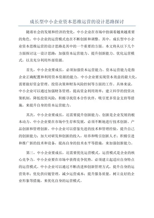 成长型中小企业资本思维运营的设计思路探讨