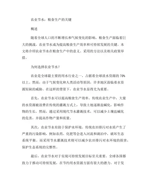 农业节水：粮食生产的关键