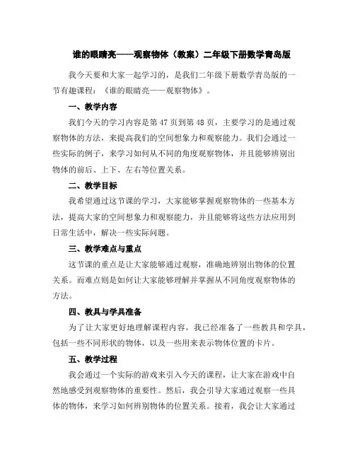 谁的眼睛亮——观察物体(教案)-二年级下册数学青岛版