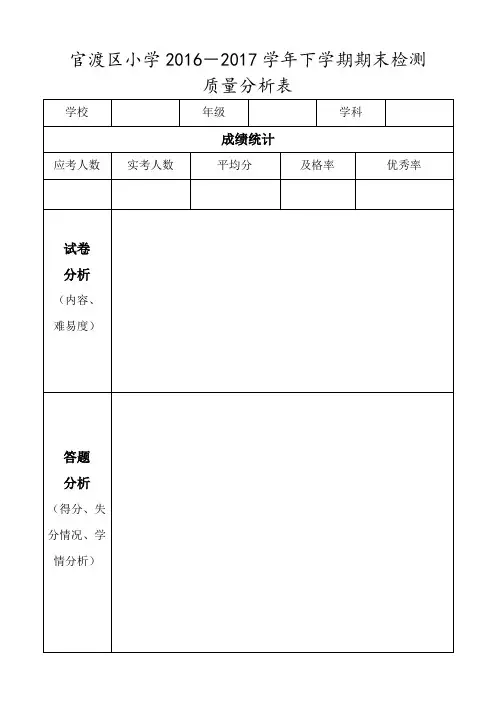 小学期末考试质量分析表
