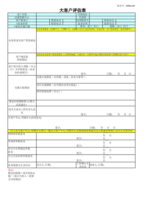 大客户评估表(模板)