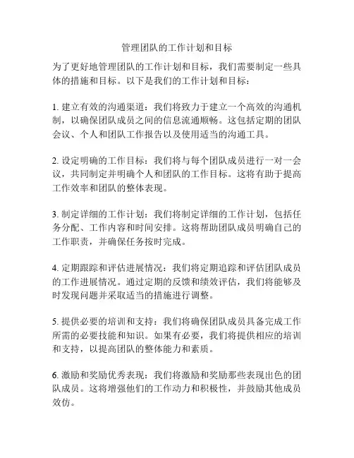 管理团队的工作计划和目标