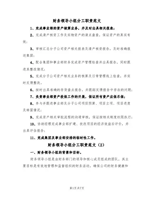 财务领导小组分工职责范文(3篇)